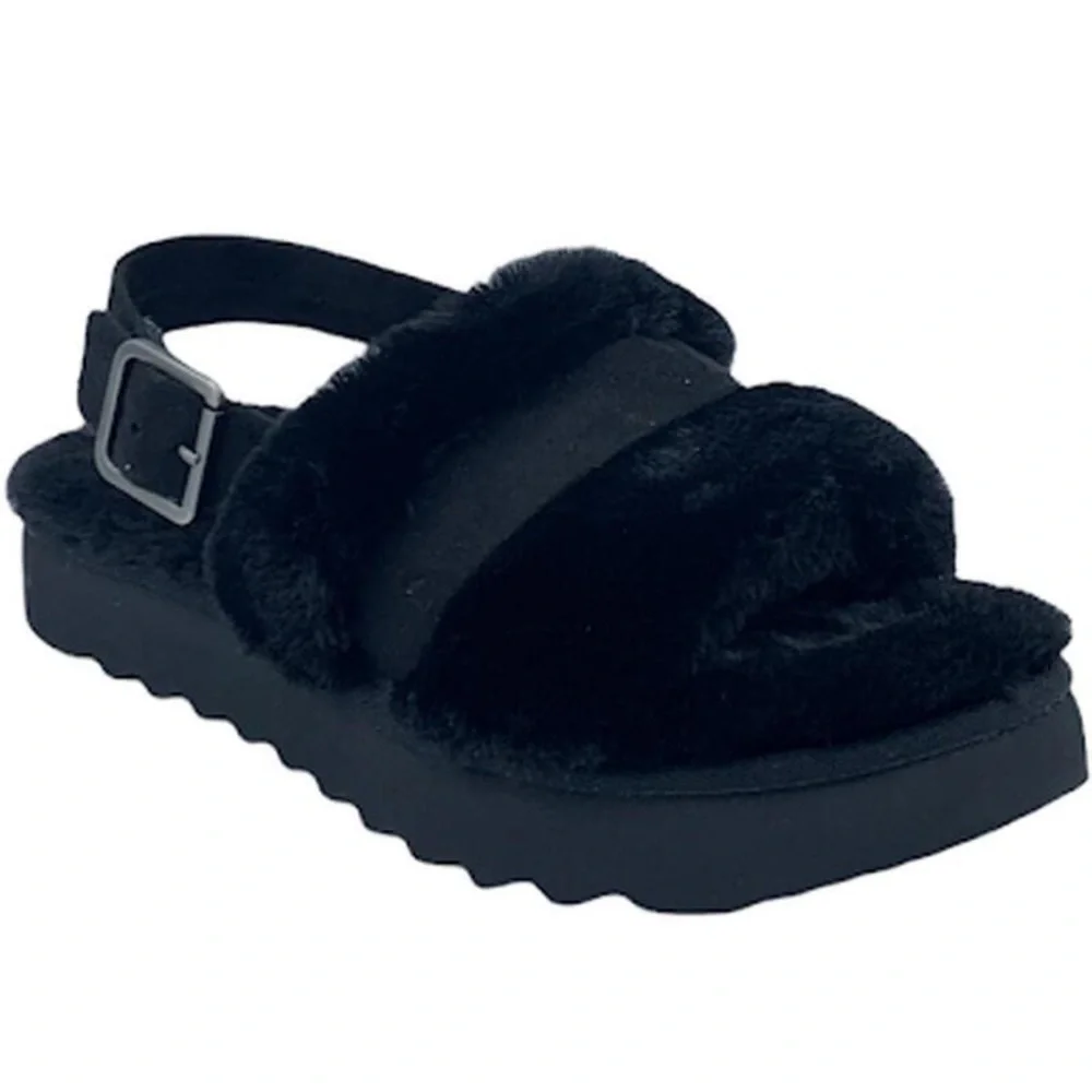 Koolaburra by UGG Adjustable Slide Sandals Fuzz'd Out Black Size 5